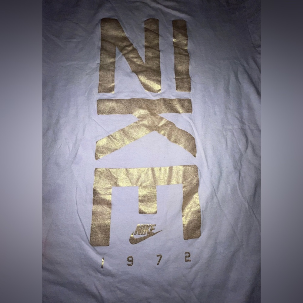 White Nike Tee with Gold lettering, 
Size Large, Lightly worn